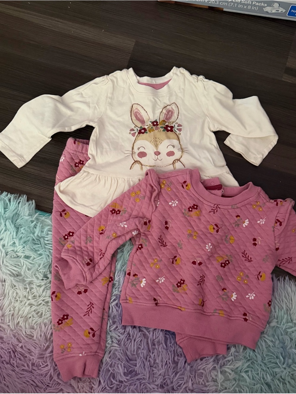 Koala Kids Pink and Cream Bunny Floral 2-Piece Pajama Set